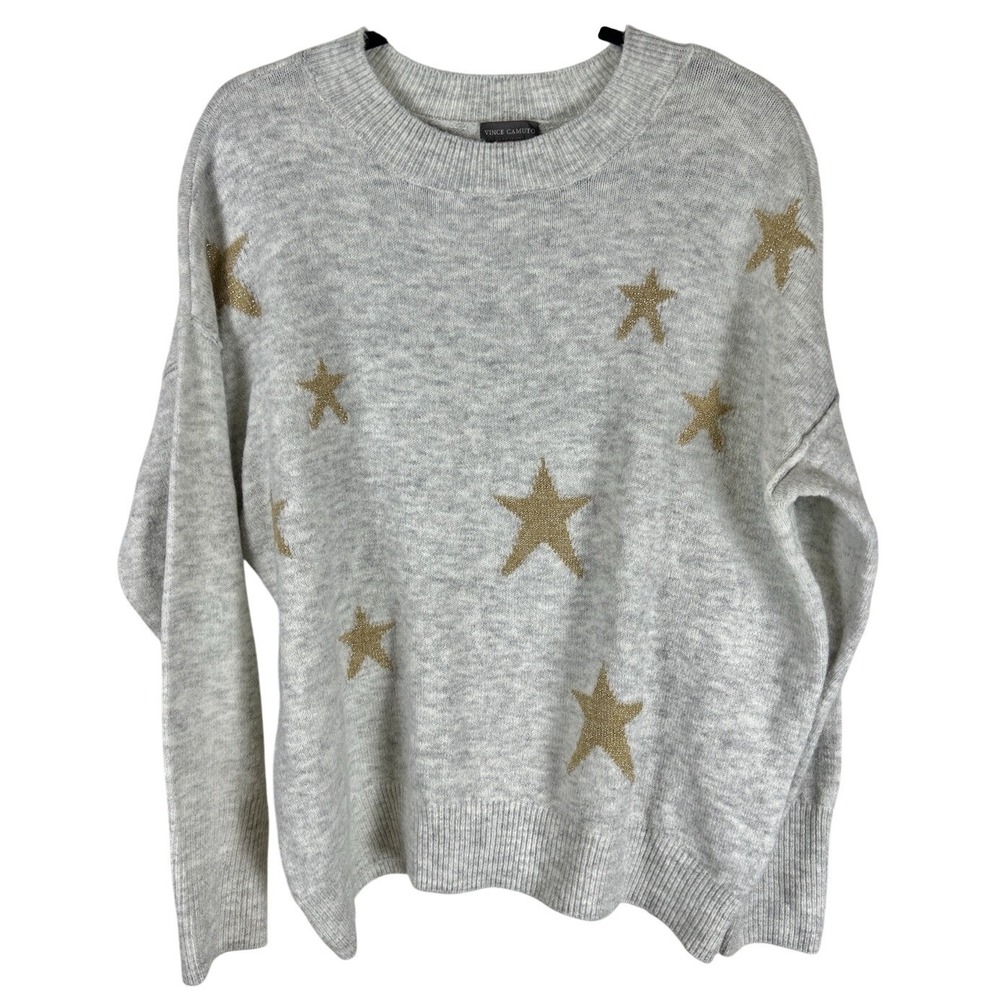 Vince Camuto Celestial Sweater Women's Lightweight Boho Gray Gold Stars Small